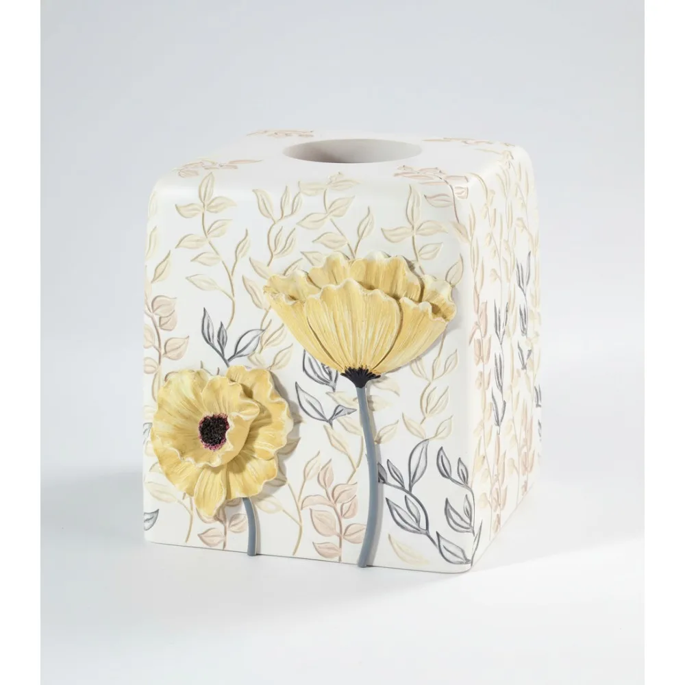 

Крышка коробки для салфеток с цветочным принтом, декор для ванной комнаты из смолы с ручной росписью, дизайн с желтым маком для домашней столешницы