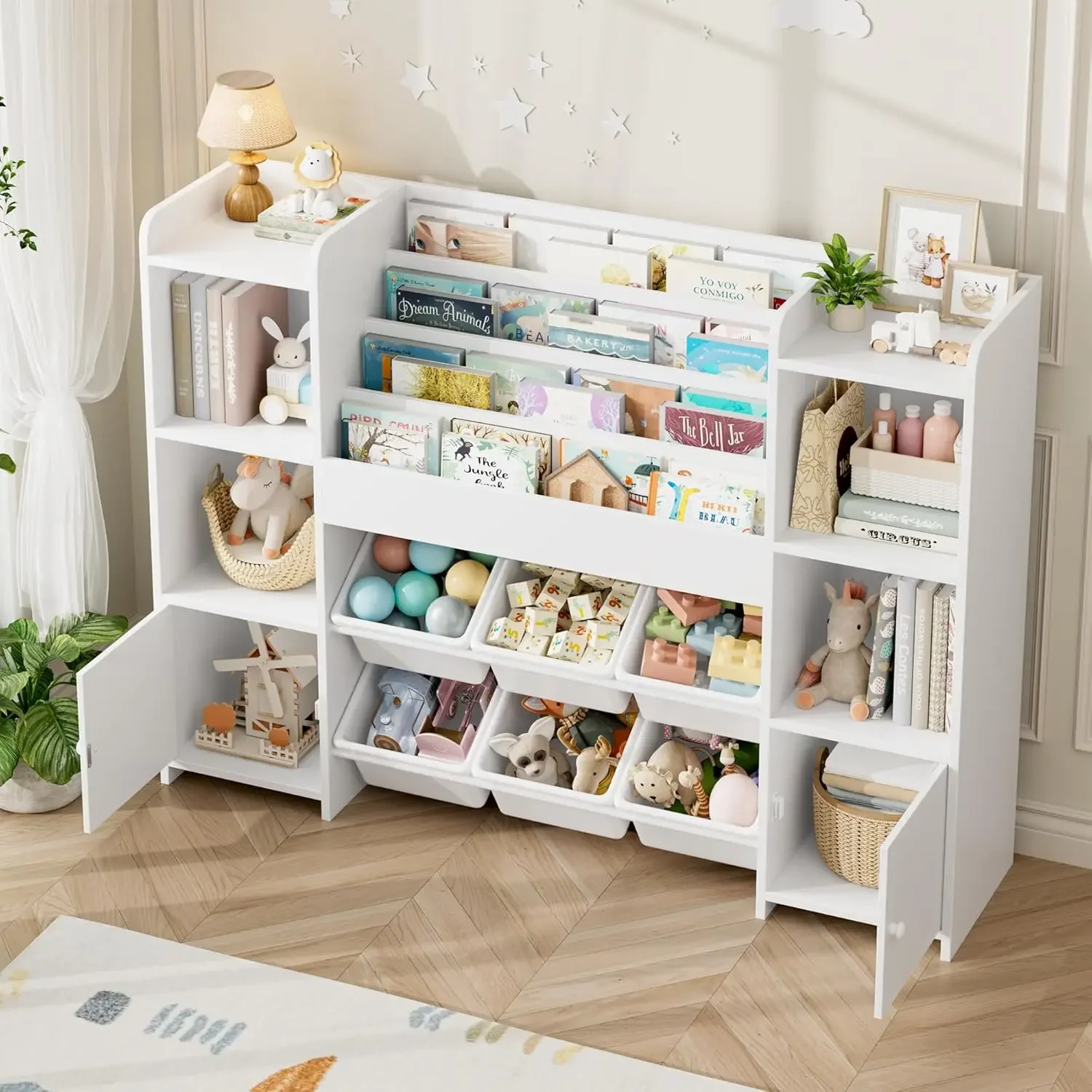 【割引価格、熱い販売！ おもちゃ収納オーガナイザー（6つのビン付き）、子供用本棚（6つの収納スペース付き）、オーガナイザーと収納