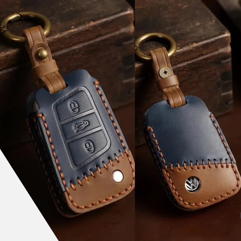 for Volkswagen Tiguan L Passat Key Cover Genuine Leather Pure Hand Stitched 2025 24 23 Models Car Key Case Protector