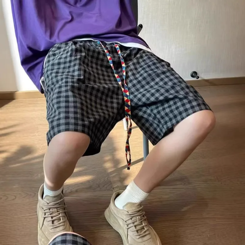 Retro Plaid Casual Shorts Men's Summer New Loose Color Streamer Casual Versatile