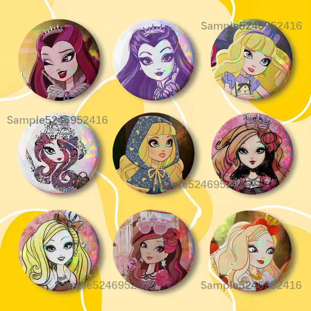 E-Ever After High Botones Decorativos, Insignias de Anime Geniales para Cosplay, Decoraciones para Ropa y Mochilas, Broches, Regalos