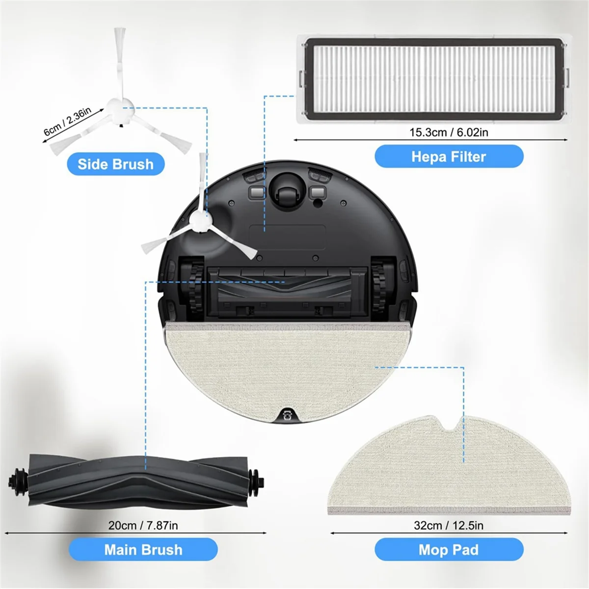 Kit di accessori per aspirapolvere robot Dreame D9 / D9 Max / L10 Pro, spazzola a rullo, filtri, panni per scopa, spazzole laterali