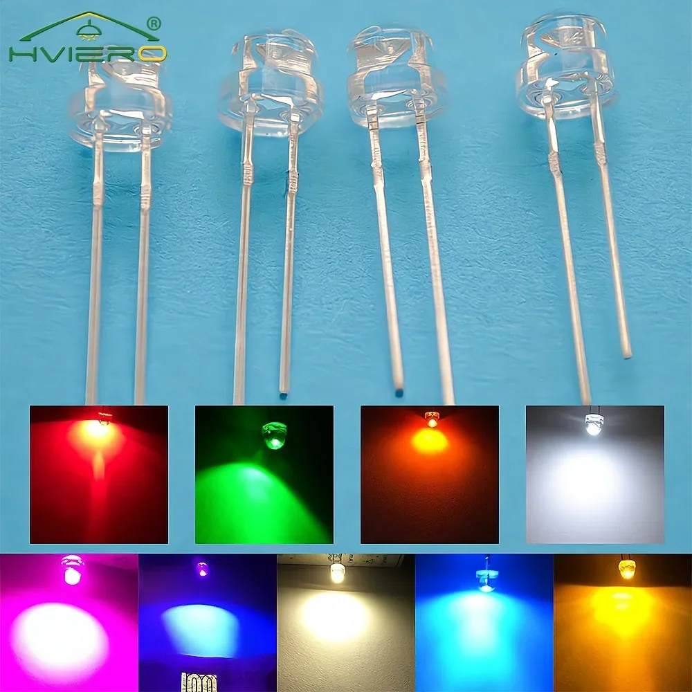 100Pcs 5mm Straw Hat White Red Green Blue Yellow Smd Smt Led Water Clear Bright Wide Angle Emitting Diode Bulb DIY Lights bead