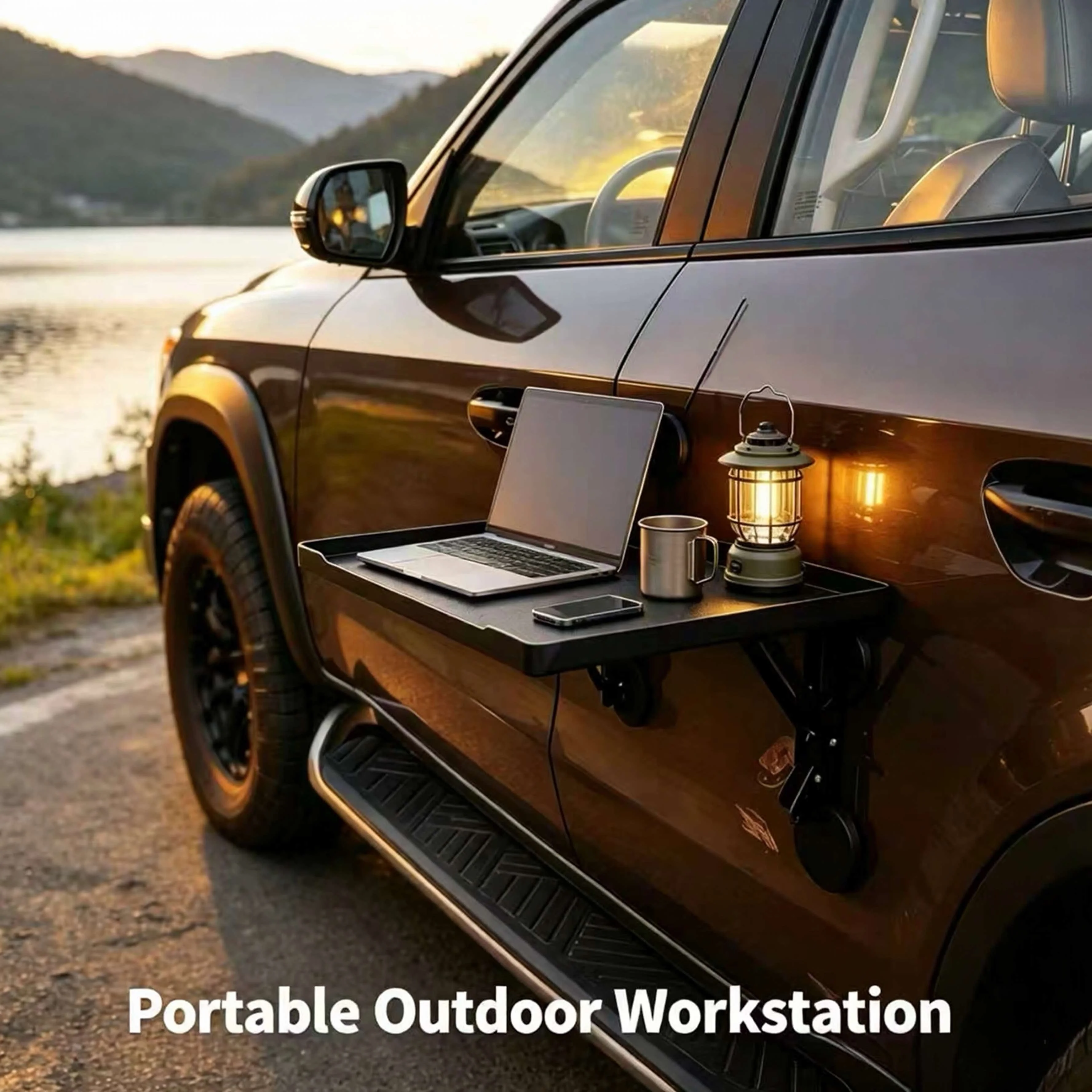 Magnetic Foldable Car Side Table Portable Suv Truck Door Mount Camping Tray Outdoor Picnic Folding Car Desk
