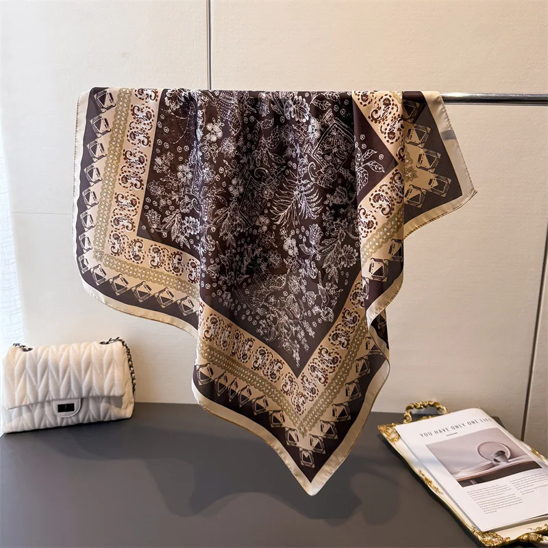 

Retro Bohemian Luxury 70cm Square Scarves Women's Designer Silk Scarf Lady Bandana Small Neckties Hairbands Foulard Shawl