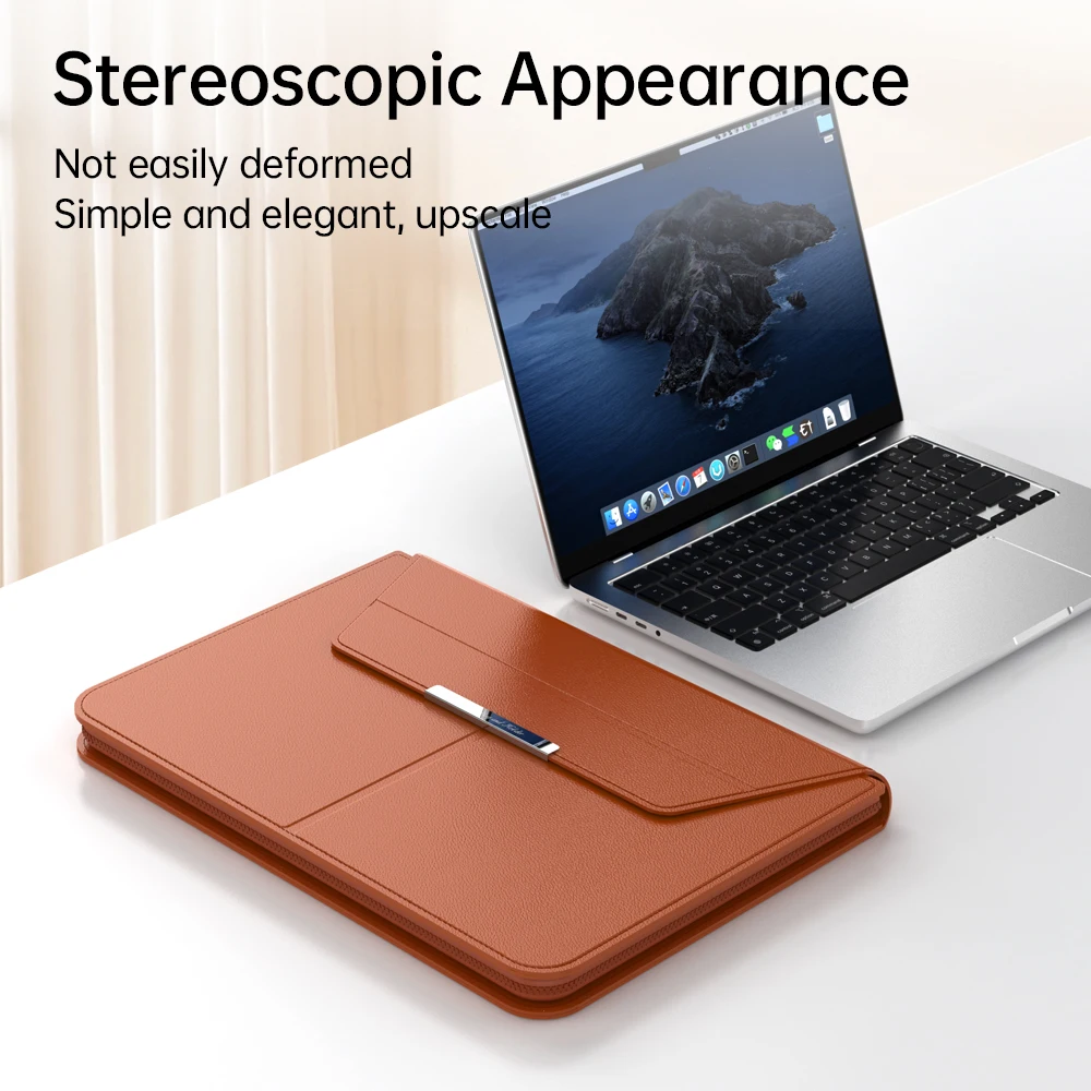Laptop Sleeve Case Bag for Macbook Air 13 14 15 16 inch M5 M4 M3 M2 2025 PU Leather Case with Stand Men Women