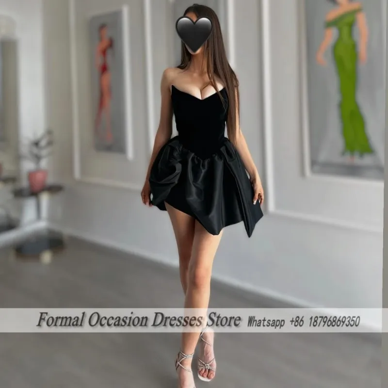 

Elegant Short Dresses For Woman Party Elegant Black Velvet Pleat Party Outfits Sexy V Neck Mini Prom Gowns Customized