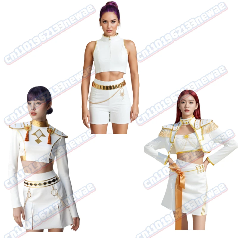 

MINISO Rumi KPop Demon Hunters Cosplay Rumi Mira Zoey Wig Costumes for Women K-POP Idol White Outfits Halloween Carnival Suit
