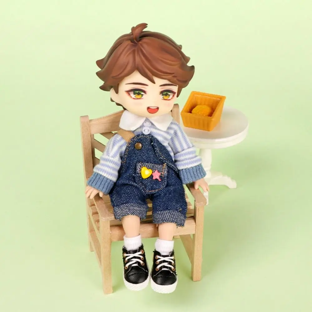 Fashion Casual Wear Ob11 Doll Clothes Sweatshirt Decoration Doll Suspenders Set Denim Dress Up Doll Lapel Sweater GSC 1/12 Bjd