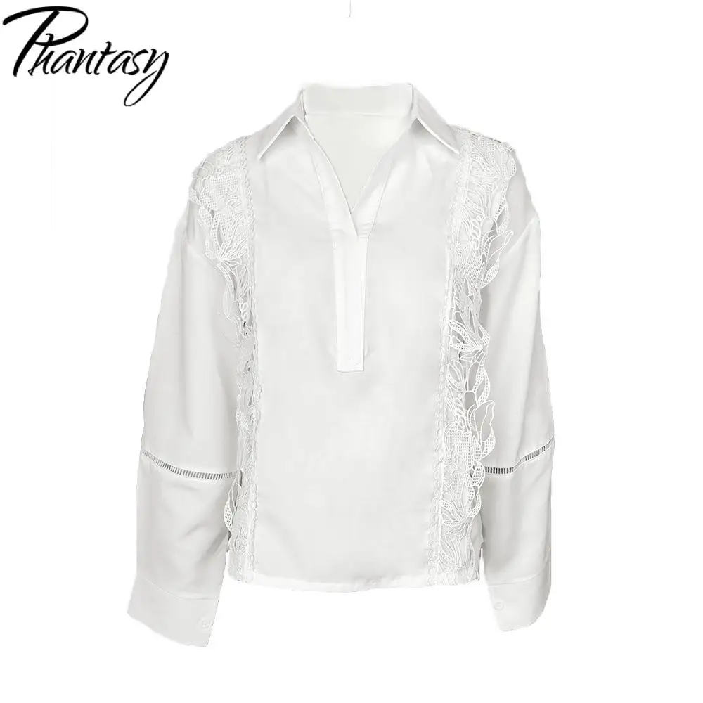 Phantasy Französisch Weiß Hohl Gesticktes Einfaches Hemd Damen Herbst Neue Lose Elegante Kleine Hemd Top Damen Tägliche Kleidung