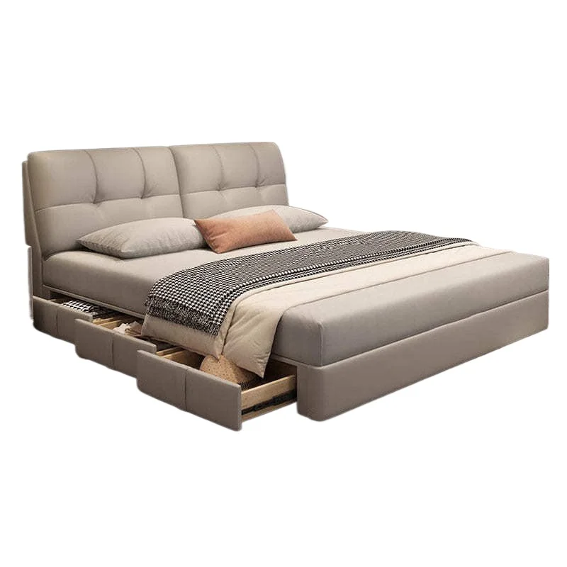 

Leather bed, master bedroom high-end atmospheric storage with storage drawer modern simple soft bag double bread bed