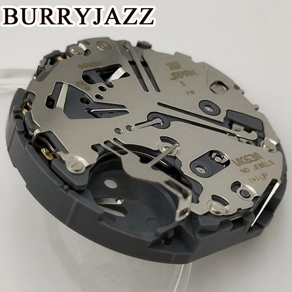 BURRYJAZZ High Accuracy Quartz Chronograph Watch Wrist Movement Replacement For VK63 3 o'clock Position Single White Calendar