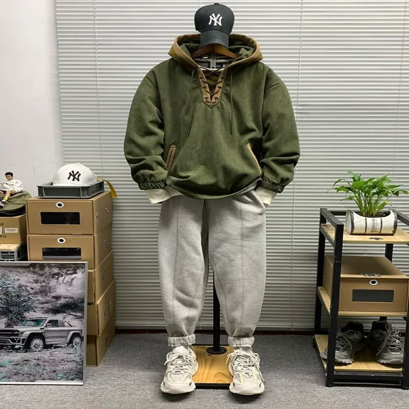 Retro American Sweatshirt Jacket Men's Casual Loose Stylish All-Match Top Trendy Brand Ins plus Size for Autumn Winter