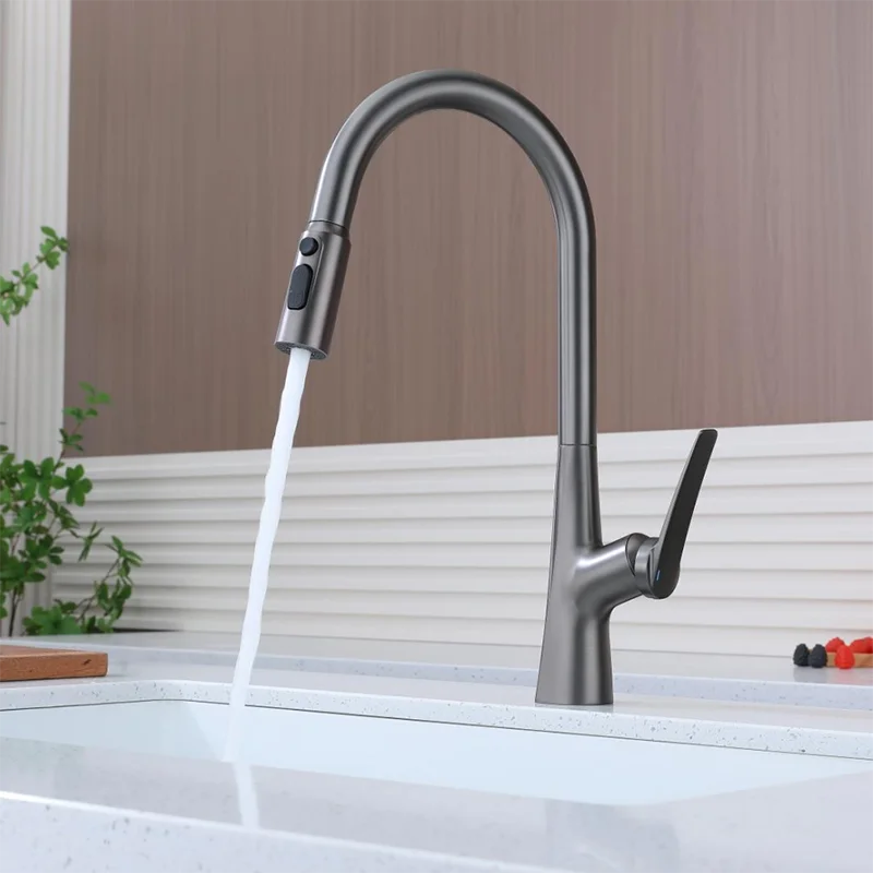 Nowy szary garnek do naczyń z kranem kuchennym z kranem ciepłym i zimnym