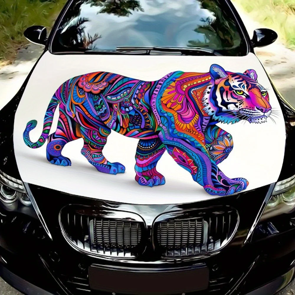 

Mystical Tiger: жирная ходячая графика с яркими узорами для автомобильных виниловых оберток, индивидуальные наклейки на капот двигателя автомобиля и персонализированные.