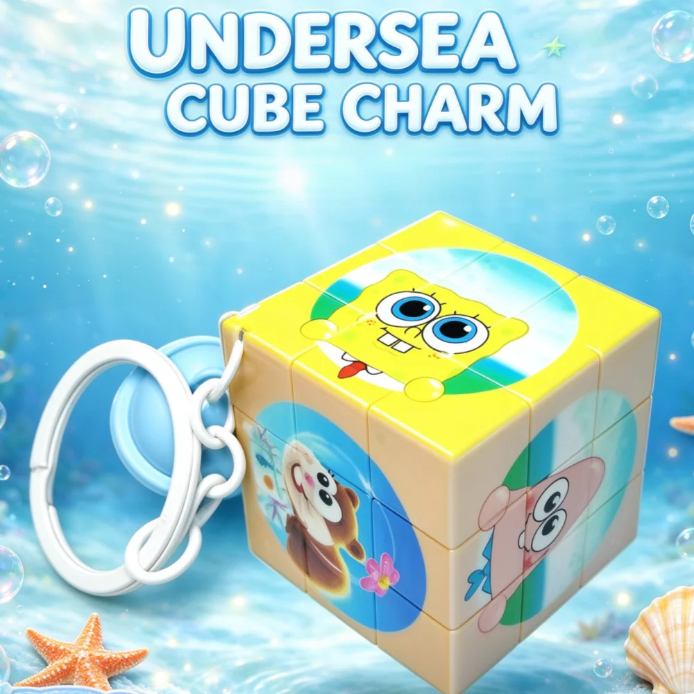 SpongeBob Rubik's Cube keychain, a everyday toy. Mini keychain charm. A gift for anime fans.