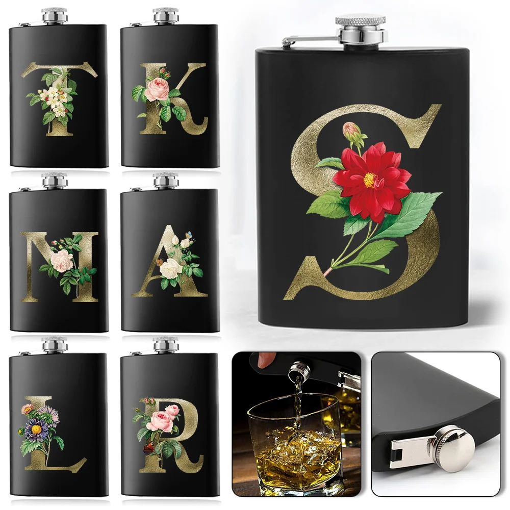 

Wine Pot Flask For Men Pocket Wine Pot Portable Wine Bottle Stainless Steel Water Bottle Leakproof Golden Flower Letter Pattern