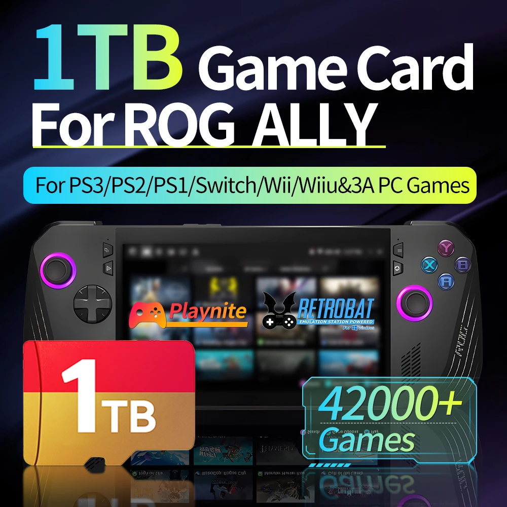 بطاقة الألعاب لـ ROG ALLY/ROG ALLY X/WIN PC المحمولة مع 42400 + ألعاب لـ PS3/PS2/Switch/Wii/SNES/N64 وبطاقة ذاكرة ألعاب الكمبيوتر