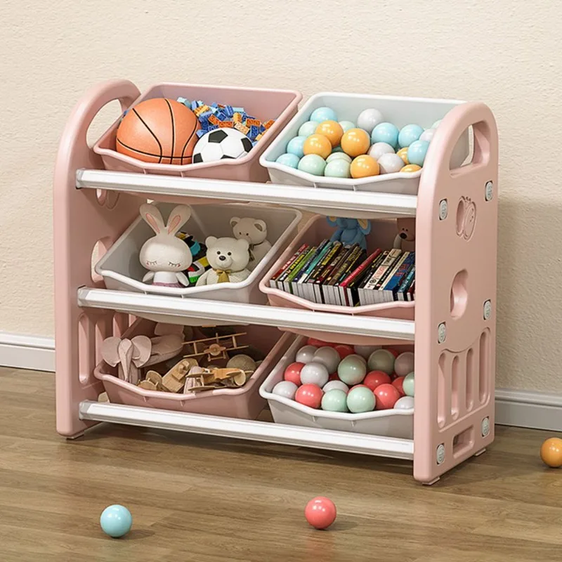 

Pink children's toy storage rack multifunctional furniture set game room bedroom living room toy storage cabinet unit