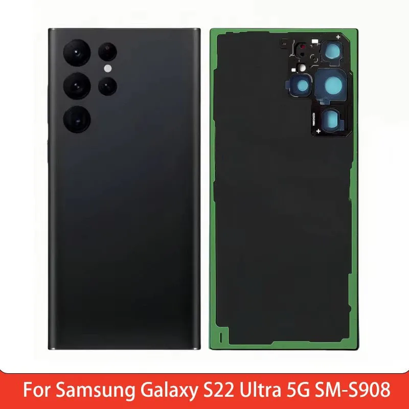 Battery Back Cover for Samsung Galaxy S22 Ultra 5G SM-S908 PC back cover with Camera Lens Adhesive Repair Replacement Part