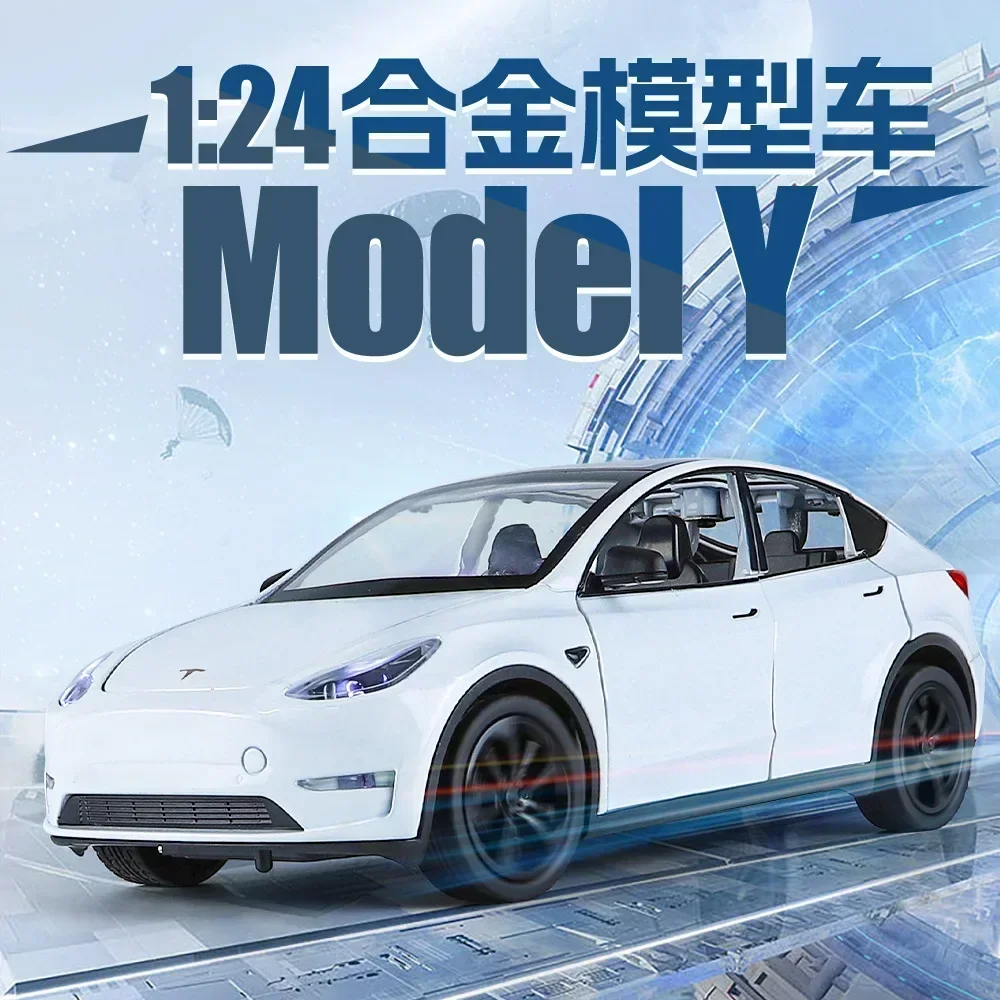 1:24 Tesla Model Y High Simulation Diecast Metal Alloy Model Car Sound Light Pull Back Collection Kids Toy Gifts C203