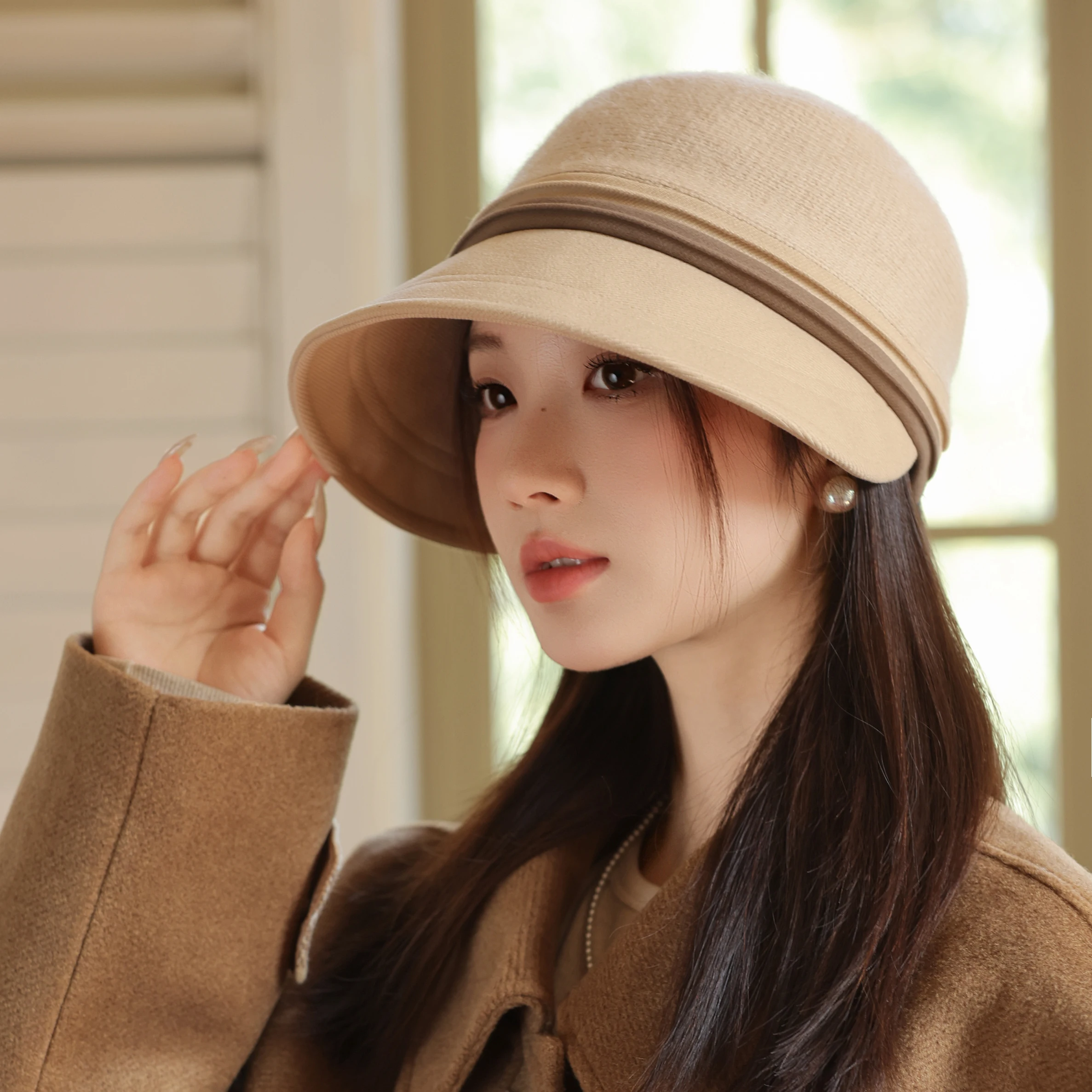 

HT5016 Bucket Hat High Quality Autumn Winter Wool Hats for Women Ladies Packable Wide Brim Hat Female Elegant Fishing Bucket Cap