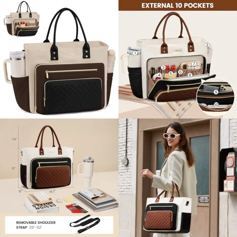 Laptop Tote Bag for Women With Large Cup Holder, Work Bags Teacher Nurse Bag, Professional Briefcase Business Travel Large Purs
