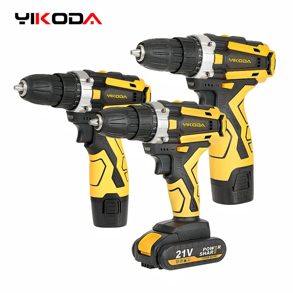 YIKODA 12/16.8/21V Electric Screwdriver Cordless Drill Two Speed Rechargeable Lithium Battery Mini Driver Household Power Tools