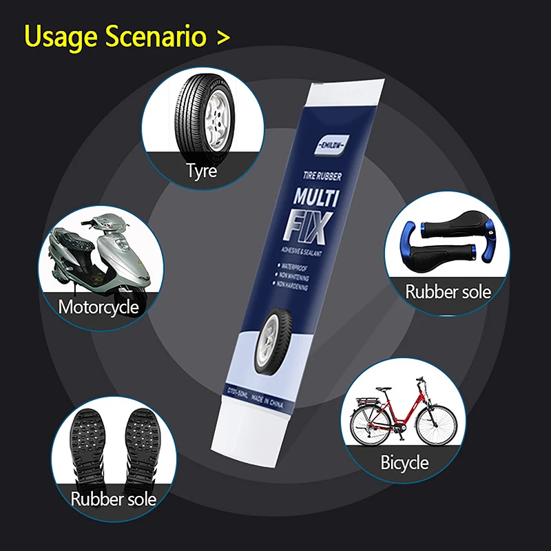 Motorcycle Bike Strong Repair Black Glue 50ML Car Tire Repair Glue Universal Multi-functional Outer Tire Wall Tire Crack Repair