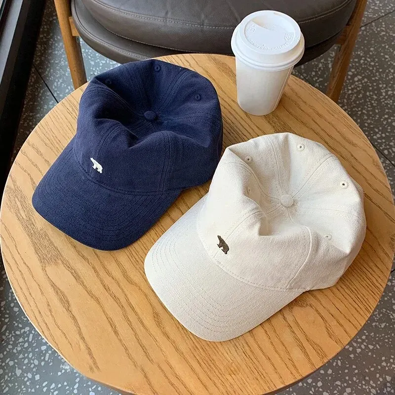 Hat Female Spring/Summer American Embroidered Wide Brimmed Baseball Hat Female Sunshade Soft Top Polar Bear Duck Tongue Hat Male