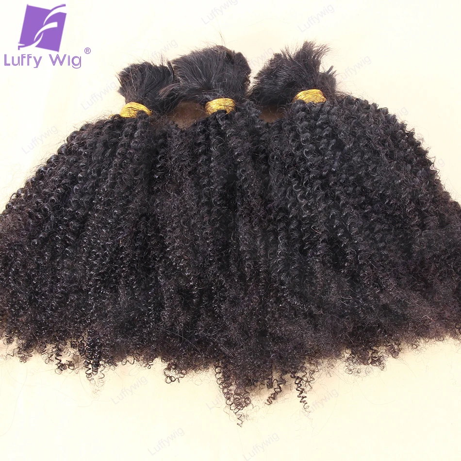 Mongolian Afro Kinky Curly Hair Bulk Human Hair for Braiding Double Drawn No Weft Kinky Curly Bulk Hair Bundles Wholesale LUFFY