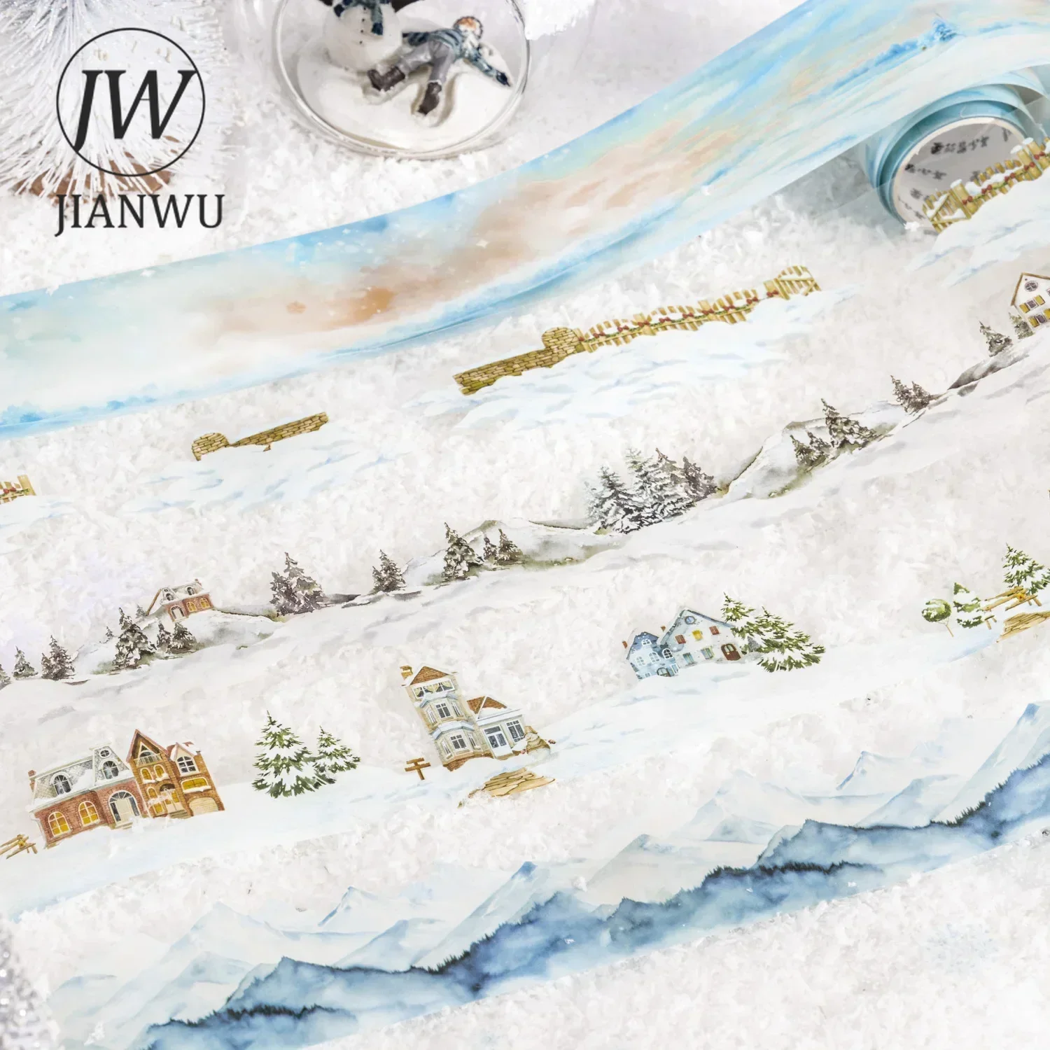 JIANWU 45mm*200cm Peace in Winter Rhyme Series Vintage Snow Landscaping Material Collage PET Tape Creative Journal Stationery