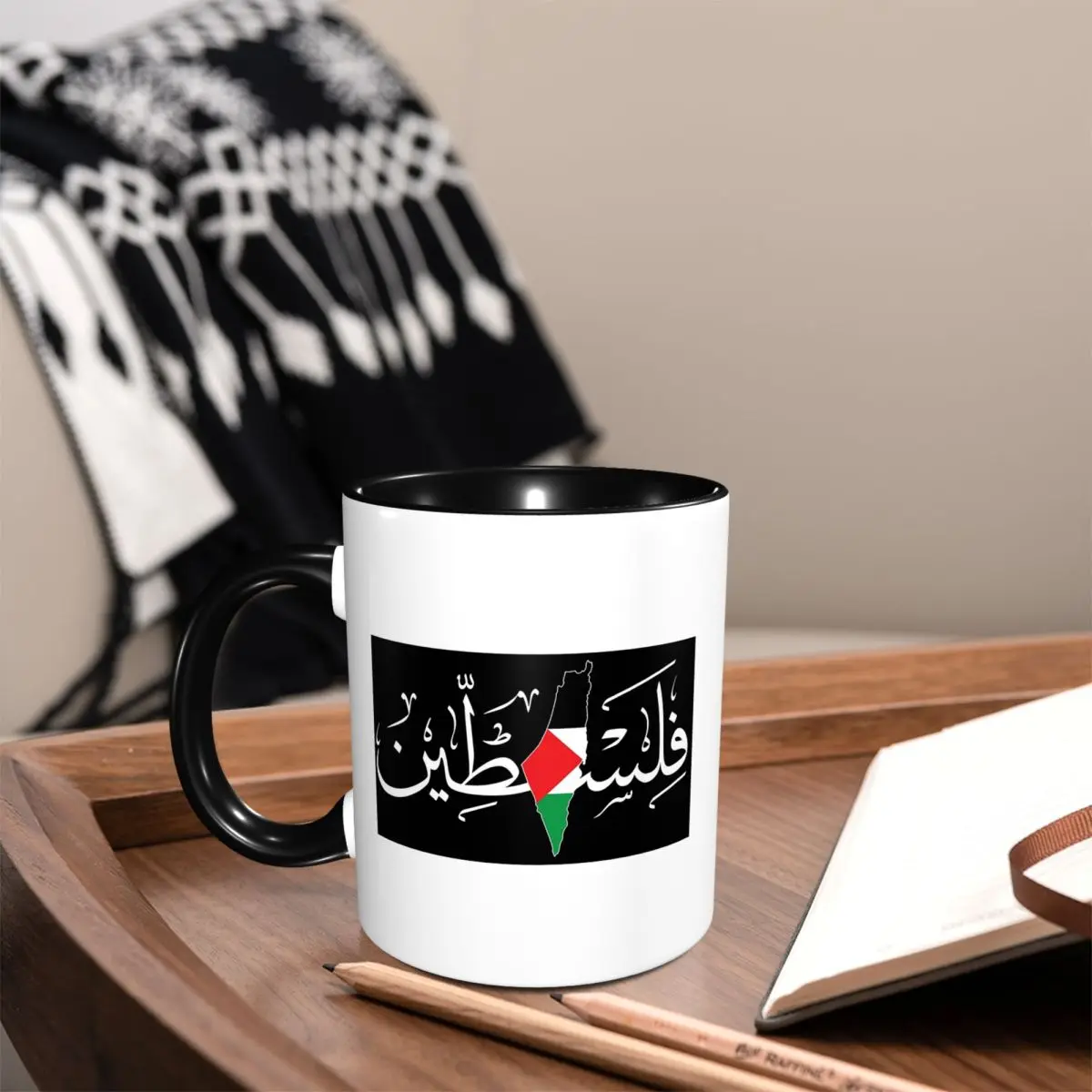 Palestinie Arabic Calligraphy Name Mug Funny Ceramic Coffee Cups Tea Mugs Milk Cup Drinkware Gifts for Woman Man
