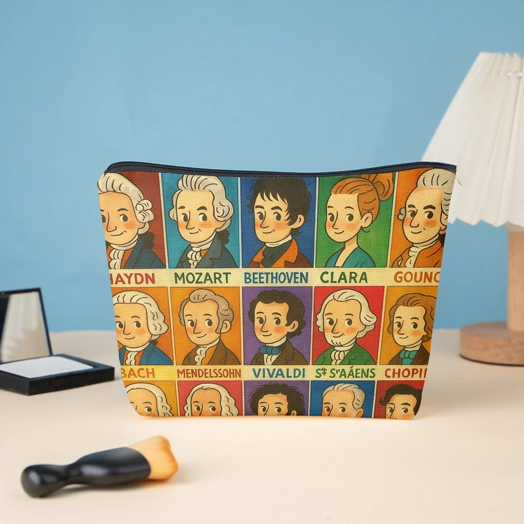 Cosmetic Bag 1pc, Famous Classical Composers, Stylish Zippered Wallets, Work Snack Bags, Skincare Product Organizers