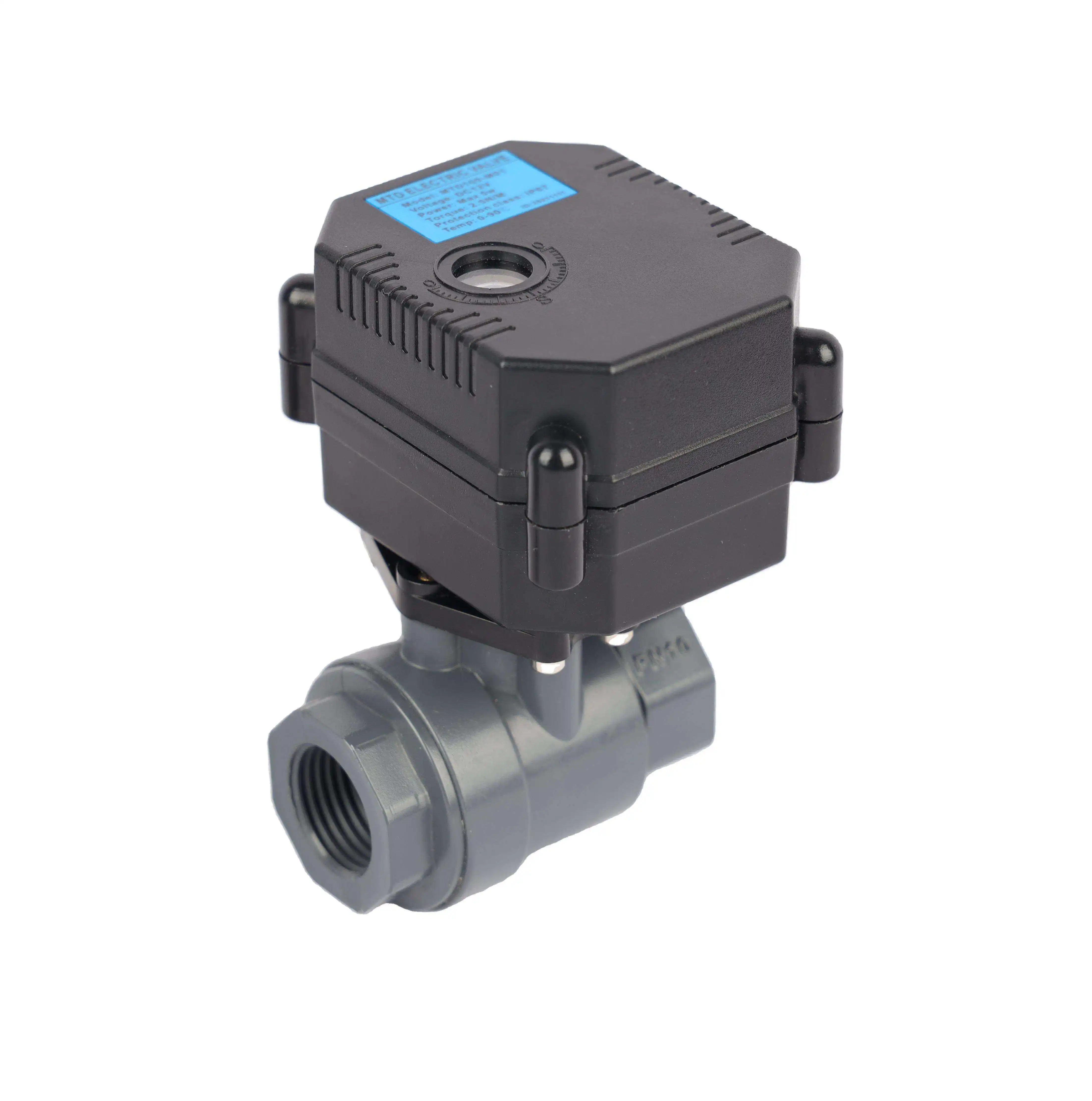 2 Way DN25 PVC Valve Actuators Manual Override Mini Electric Motor Actuator PVC Ball Valve DC9-35V