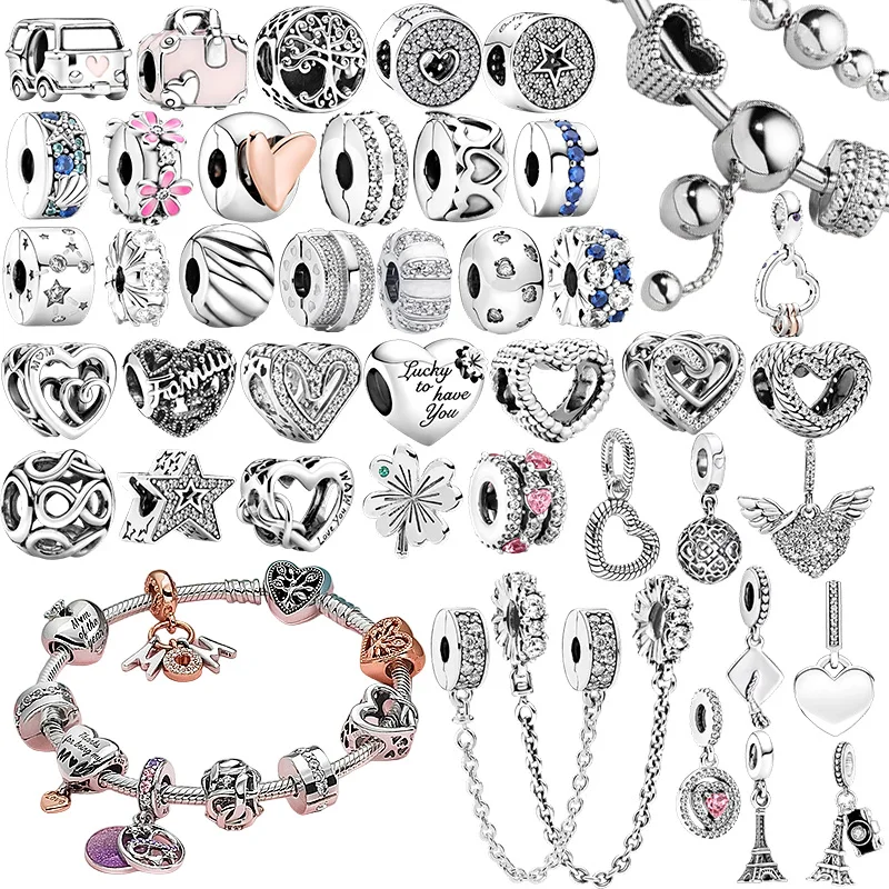 Image of 2026 Neuer Funkelnder Herz-Stern-Clip-Charm-Anhänger, passend für Original-Schlangen-Silberarmband und Halskette, Perle für DIY-Schmuck, Geschenk für Frauen