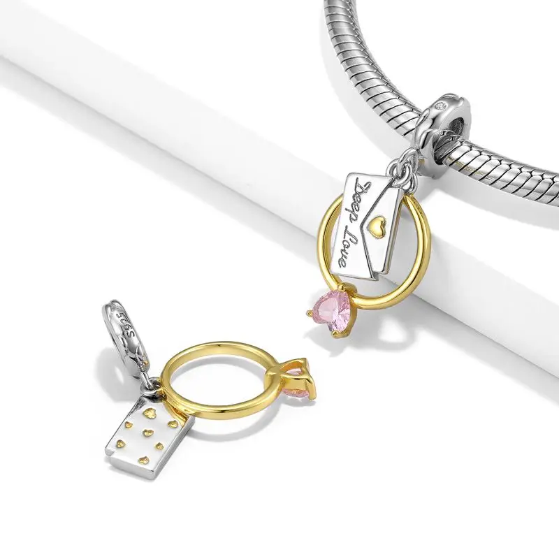 2023 nowy 925 szterling srebrne wesele panna młoda miłość pierścień wisiorek wisiorek pasuje do oryginalnego wisiorka bransoletka z koralików mody DIY kobieta biżuteria