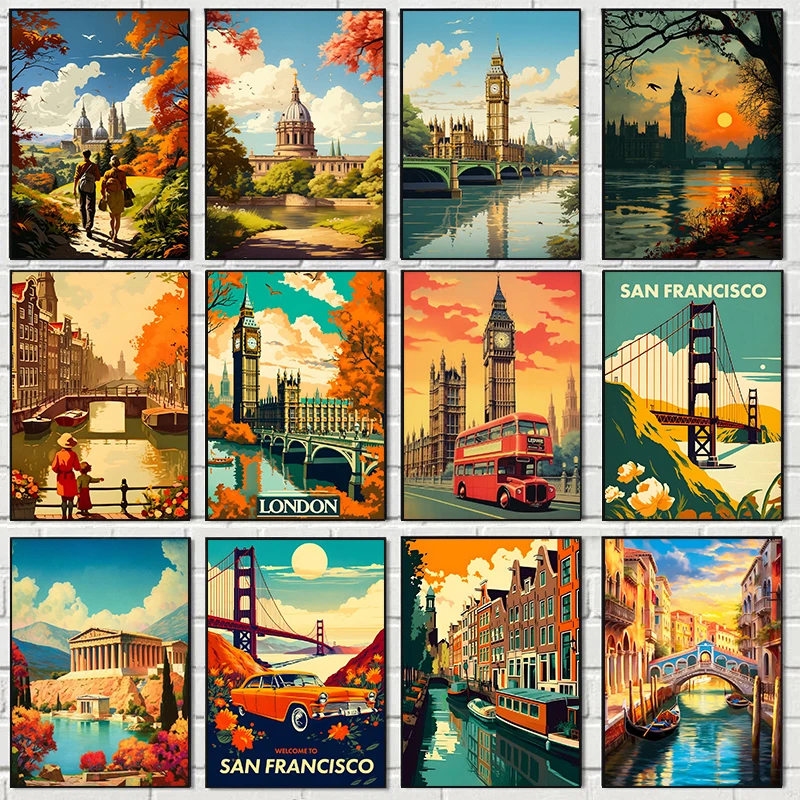 ملصقات سفر شهيرة كلاسيكية لديكور غرفة المعيشة ، لندن ، سان أنجلوس ، مدينة السفر ، ملصق لوحة قماشية ، صور فنية جدارية #1