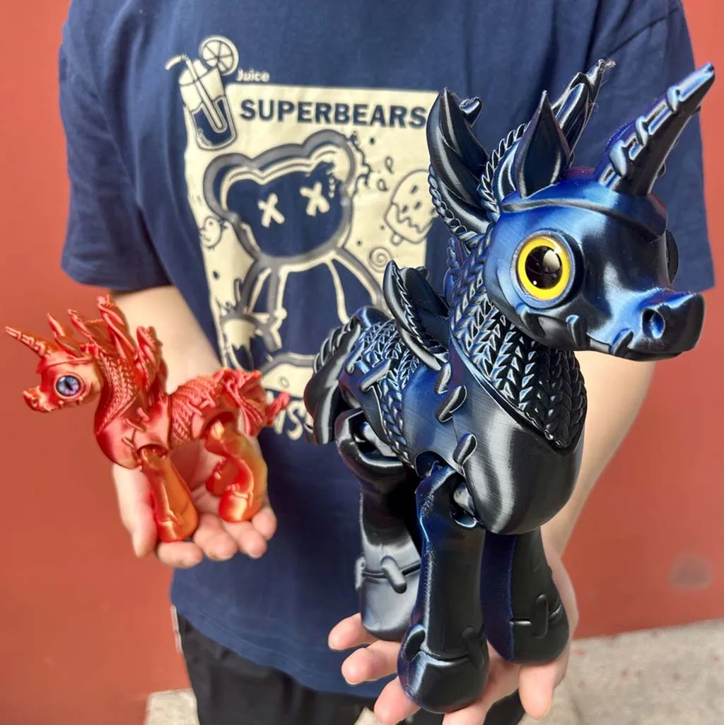 Estatua de unicornio impresa en 3D, animal flexible impreso en 3D, estatua de figuras coloridas, regalos, 24,5 cm/9,65 pulgadas, 15 cm/5,91 pulgadas