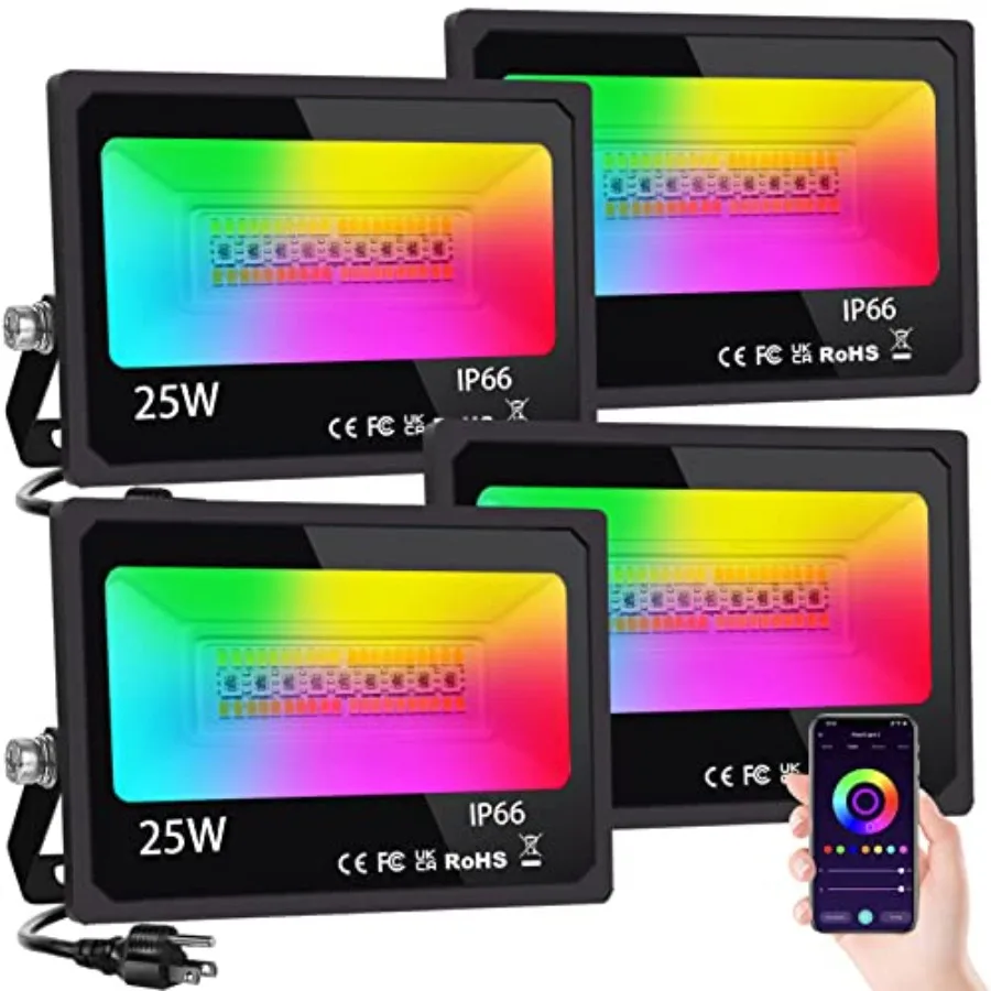LED Flood Light Outdoor 25W 250W Equivalent 2500LM RGB Color Changing FloodLights by App Control DIY Scenes - Timing - Dimmable