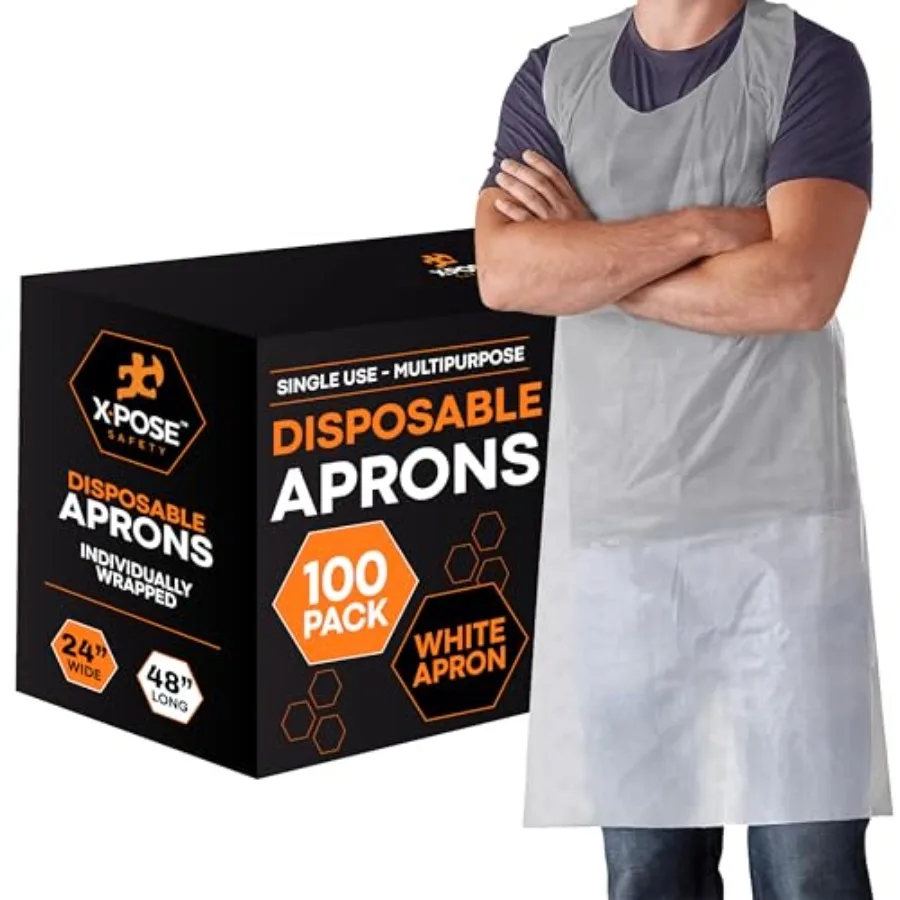 

Plastic Disposable Aprons for Cooking Individually Packaged Durable 1 Mil Waterproof Polyethylene 24 x 48 Ideal for Food Prepar