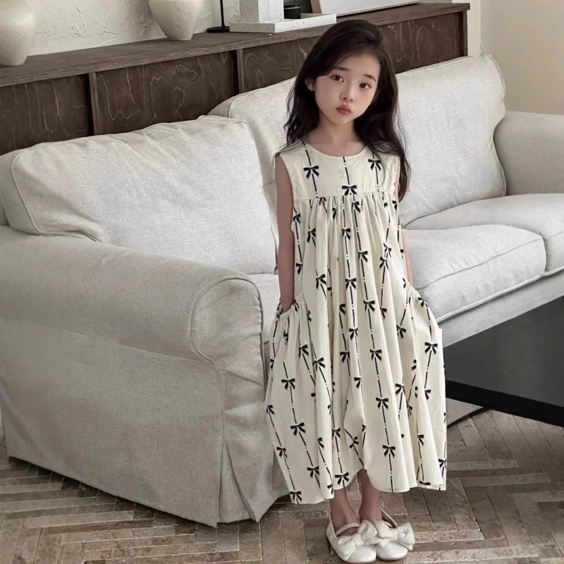 

Stylish girls' tank dress, children's white dress, big kids' dress, princess dress2026Summer New