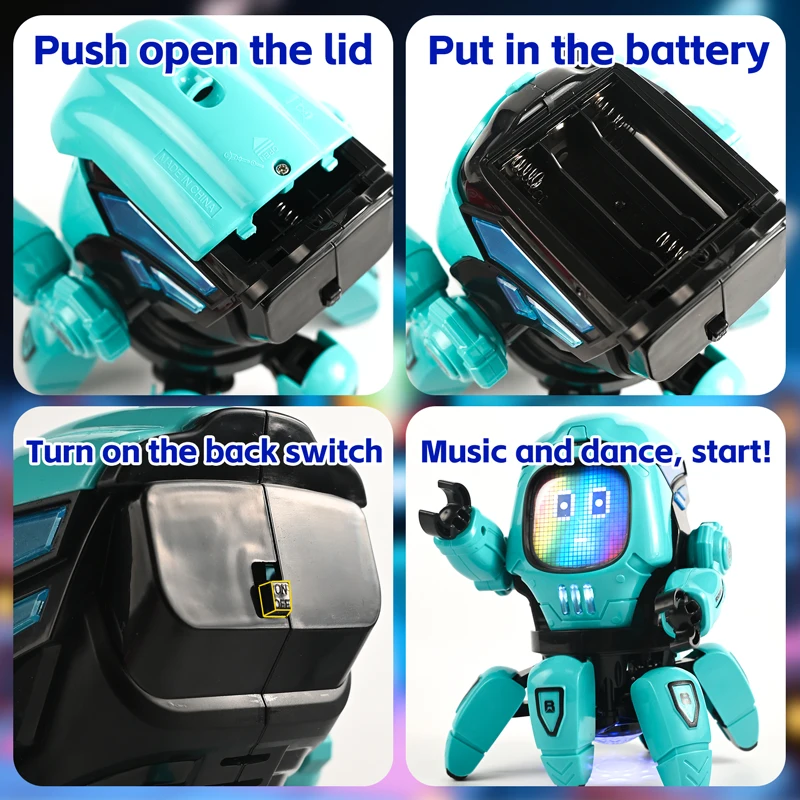 Robots de baile para niños, música LED, 6 garras, Robot de pulpo, regalo de cumpleaños, juguetes para niños, educación temprana, juguete para bebés, niños y niñas