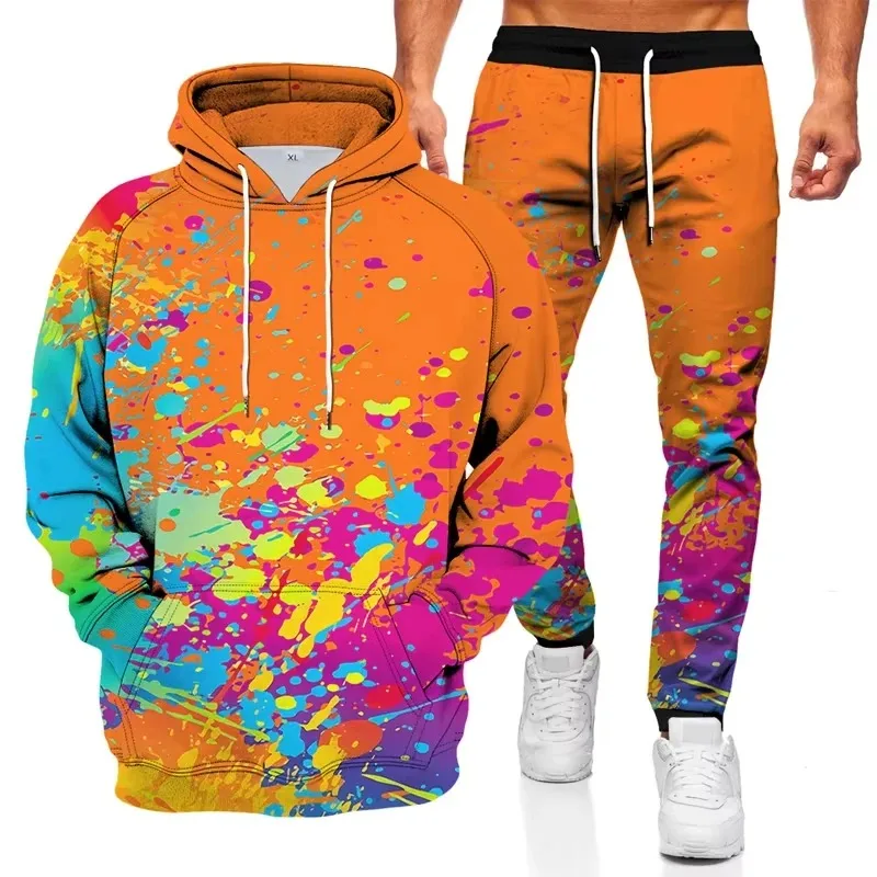 

2025 Men's Sports Shirt, Sports Pants, Street Two-piece Set nk Graffiti Style 3D Printed Autumn Hoodie Pants Set