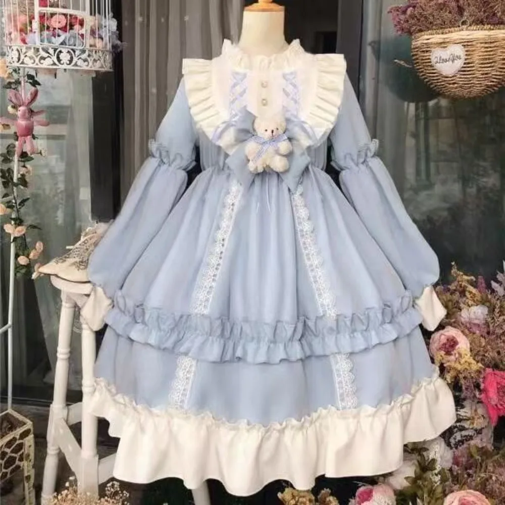 Japanischen Stil Lolita Cosplay Tee Party Kleid Frauen Kleider Rüschen Süße Lolita Halloween Kleid Kawaii Kleidung