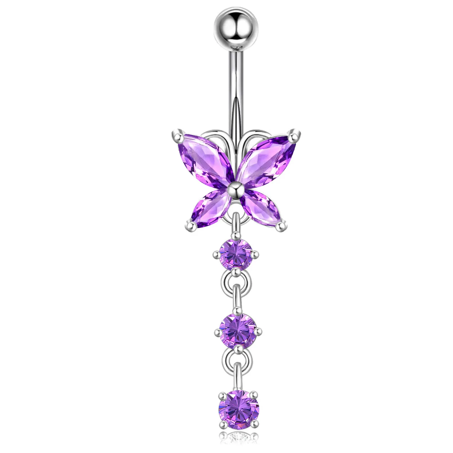 14GA Golden Butterfly with Dangling Flower 316L Stainless Steel Navel Belly Button Ring Piercing Jewelry view 6