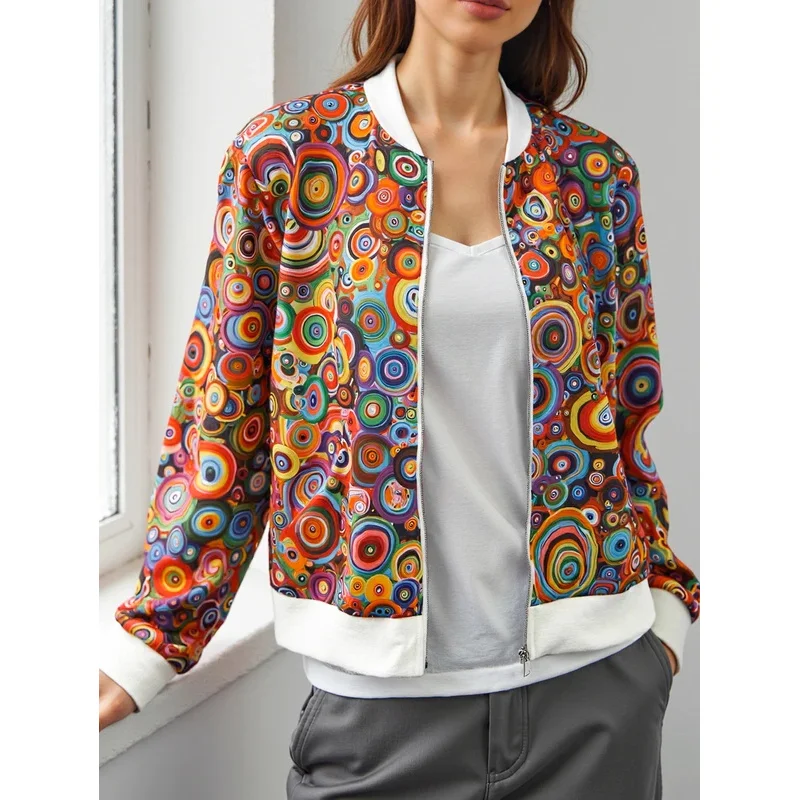 

Женская куртка-бомбер на молнии, дизайн с принтом зебры, длинный рукав, идеально подходит для повседневной и уличной одежды, обязательная осенняя верхняя одежда