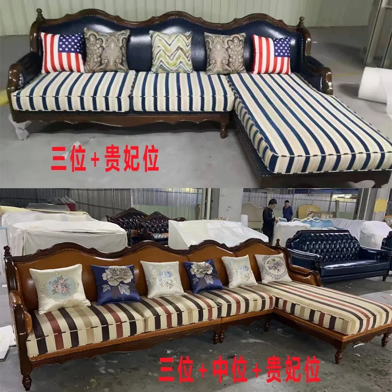 American corner leather cloth sofa size apartment living room, all solid wood first layer cowhide  leather sofa concubine seat