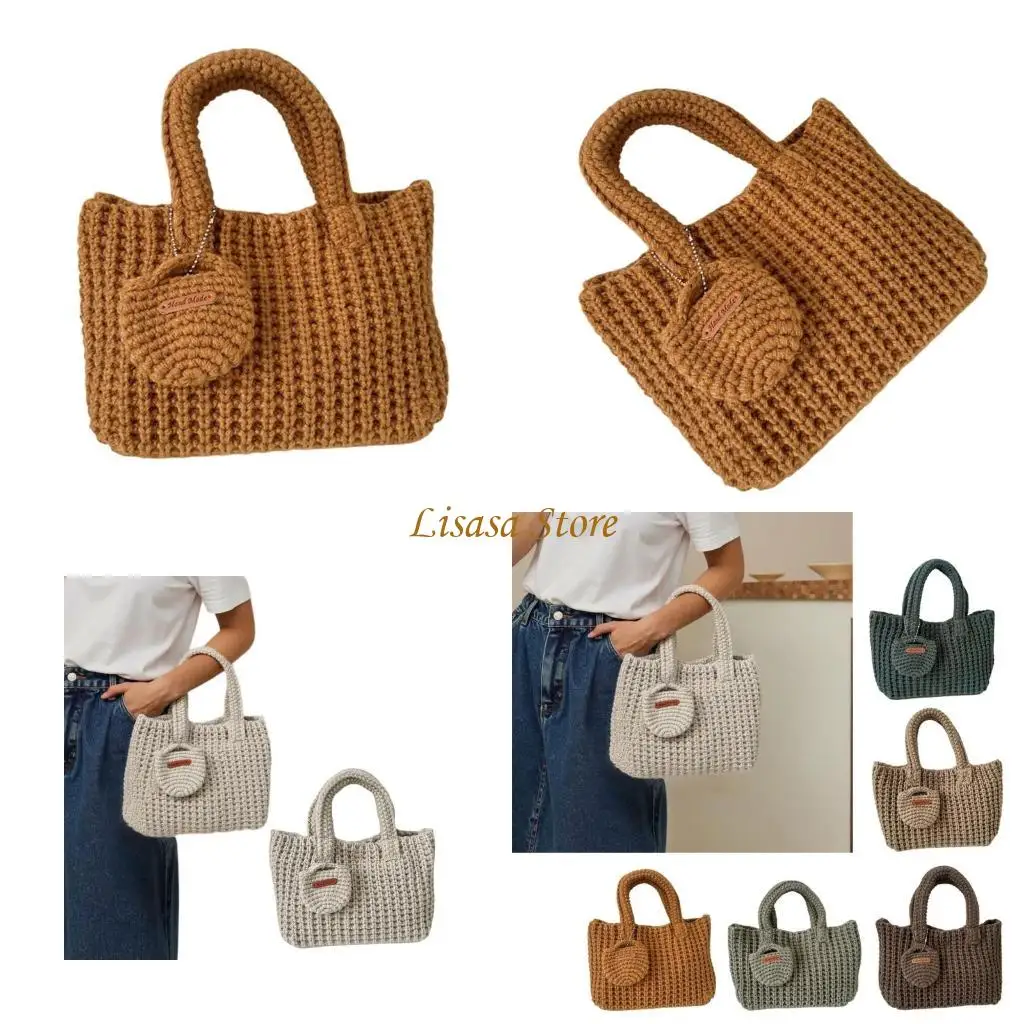 

M6CC Knitted Handbag Fashion Top Handle Bag Casual Crochet Bags for Everyday Use