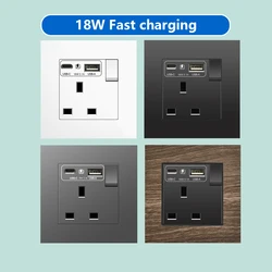 UK 13A Wall Socket with USB Type C 18W Quick Charge Plug Socket,Britain Standard DC 5V 3.1A Type-c Wall Electrical power outlet